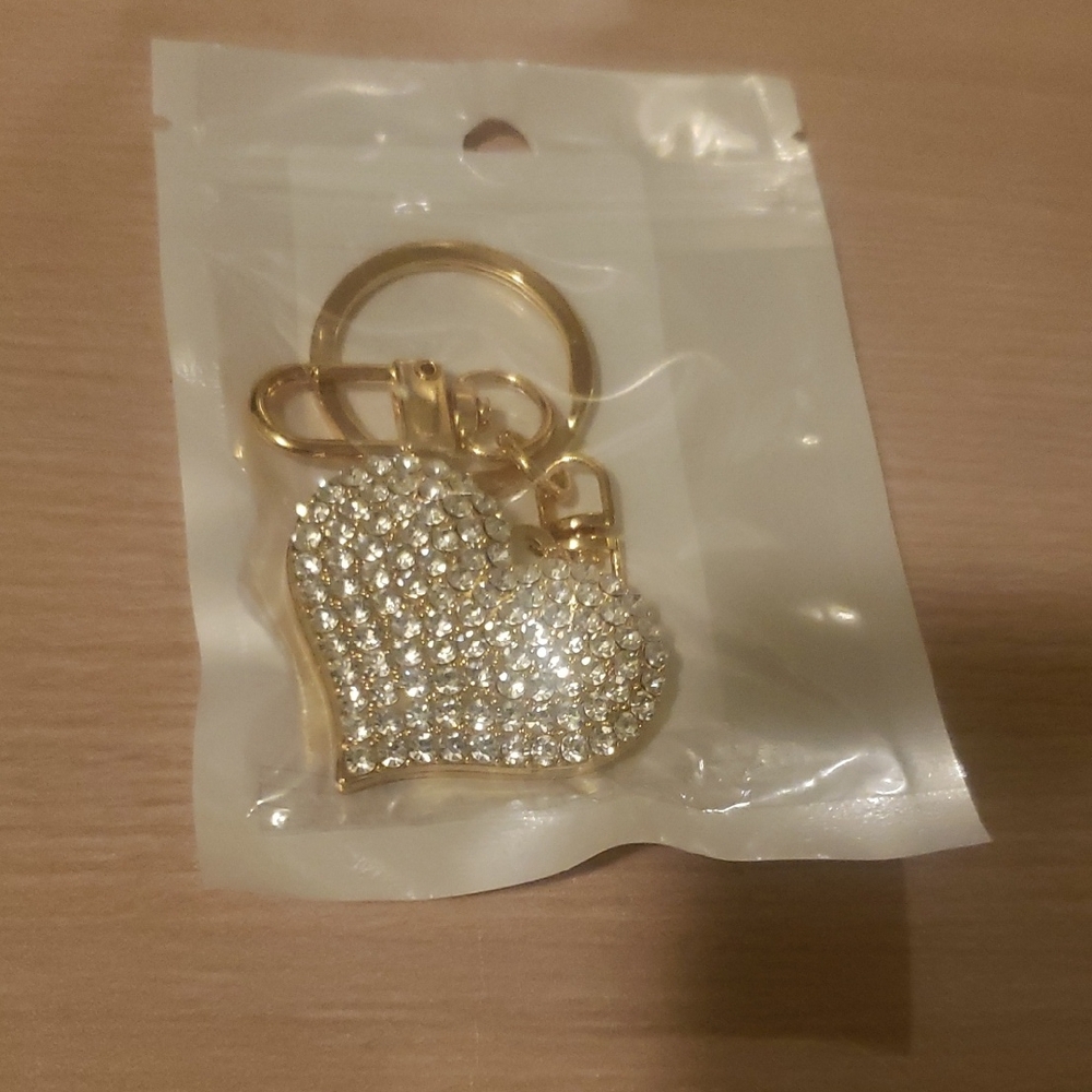 Gold Heart Crystal Keyring - Sparkling Heart Bag Charm